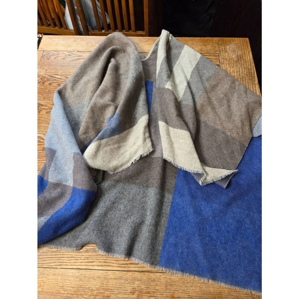 Eileen Fisher Colorblock wool blend blir,grey&brown shawl one size